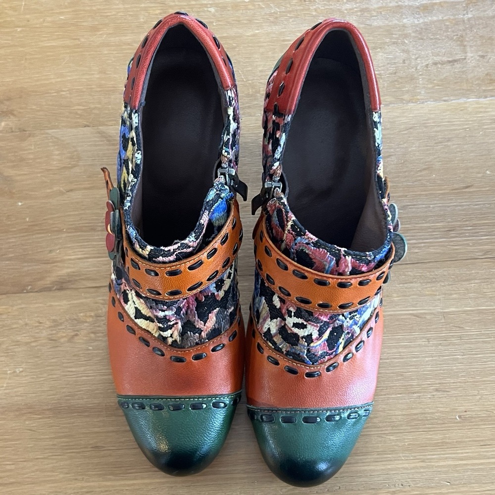 Colorful Floral Mary Jane Heels Chunky Heel Boho EU 38 Whimsical Art Teacher - Picture 6 of 8